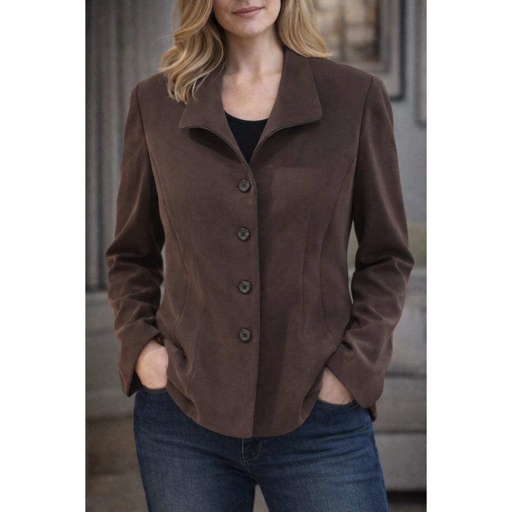 Gianni Brown Tailored Blazer Jacket Made in USA Button Front Women Size Medium